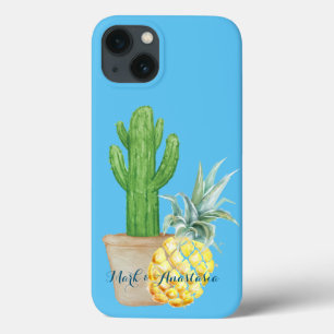 Modern Love Blue Pineapple and Cactus Beach Towel Case-Mate iPhone Case