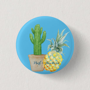 Modern Love Blue Pineapple and Cactus Ronde Button 3,2 Cm