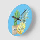 Modern Love Blue Pineapple and Cactus Ronde Klok (Hoek)