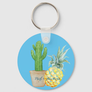 Modern Love Blue Pineapple and Cactus Sleutelhanger