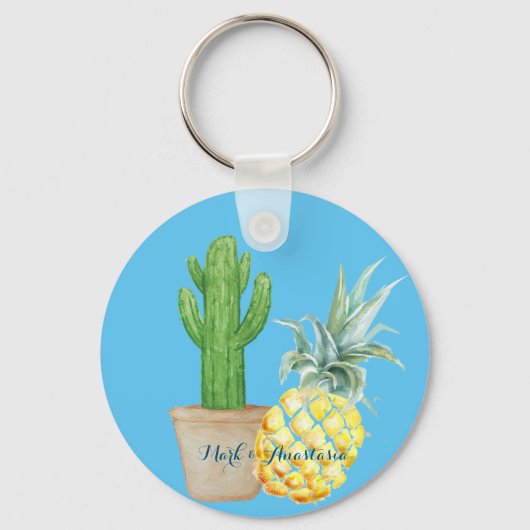 Modern Love Blue Pineapple and Cactus Sleutelhanger (Voorkant)