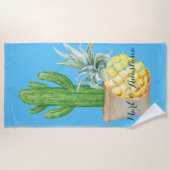 Modern Love Blue Pineapple and Cactus Strandlaken (Voorkant)