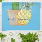 Modern Love Blue Pineapple and Cactus Theedoek (Gevouwen)