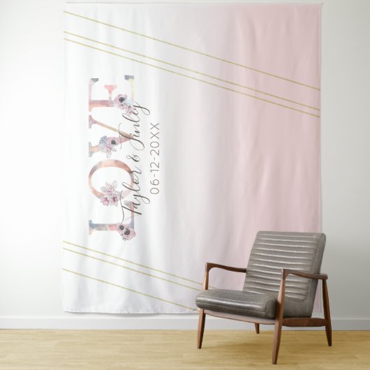 Modern LOVE Blush Pink Selfie Backdrop Weddenschap Wandkleed (In situ)