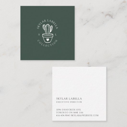 Modern Love Cactus Plant Line-Art Logo & Monogram Vierkante Visitekaartje (Voorkant / Achterkant)