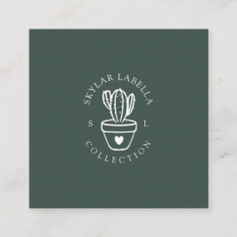 Modern Love Cactus Plant Line-Art Logo & Monogram Vierkante Visitekaartje