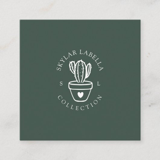 Modern Love Cactus Plant Line-Art Logo & Monogram Vierkante Visitekaartje (Voorkant)