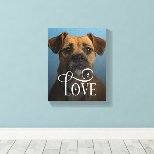 Modern Love Custom Boxer Dog Pets Photo Monogram Canvas Afdruk (Insitu (Houten vloer))