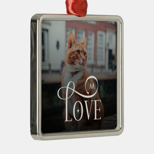 Modern Love Custom Cat Pets Photo Monogram Metalen Ornament (Rechts)