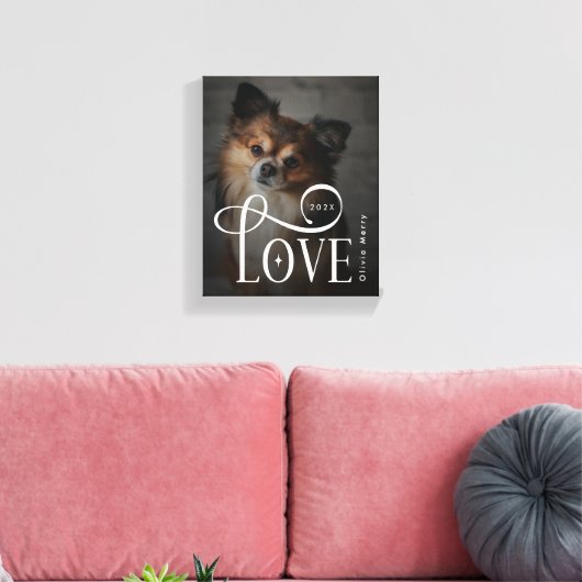Modern Love Custom Dog Pets Photo Monogram Canvas Afdruk (Insitu (Woonkamer))
