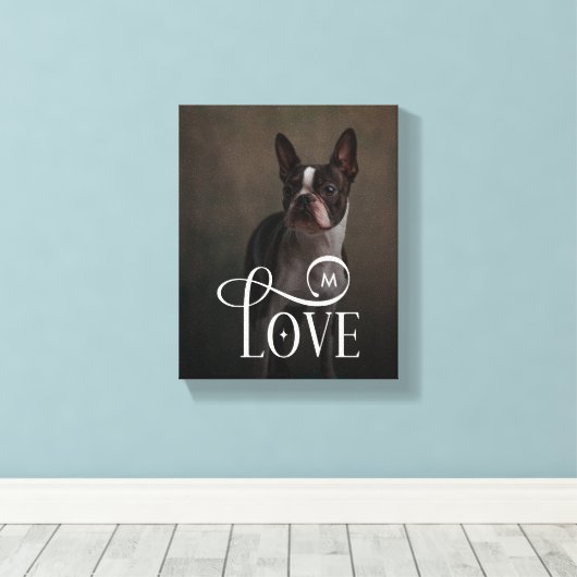 Modern Love Custom Dog Pets Photo Monogram Canvas Afdruk (Insitu (Houten vloer))