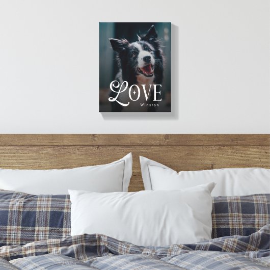 Modern Love Custom Dog Pets Photo Monogram Canvas Afdruk (Insitu (Slaapkamer))