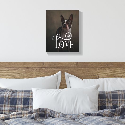 Modern Love Custom Dog Pets Photo Monogram Canvas Afdruk (Insitu (Slaapkamer))