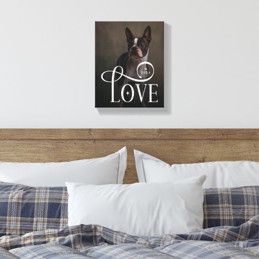 Modern Love Custom Dog Pets Photo Monogram Canvas Afdruk (Insitu (Slaapkamer))