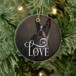 Modern Love Custom Dog Pets Photo Monogram Keramisch Ornament