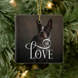 Modern Love Custom Dog Pets Photo Monogram Keramisch Ornament