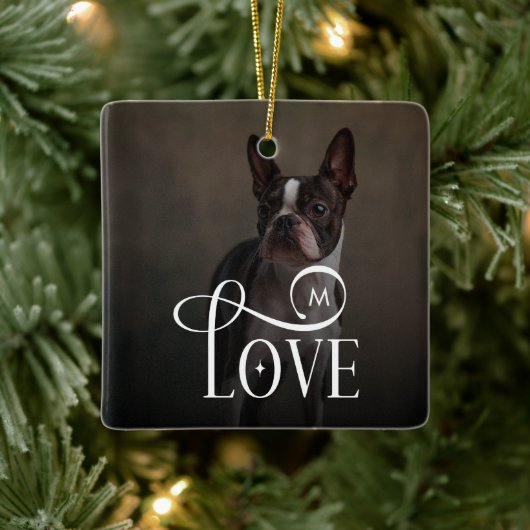 Modern Love Custom Dog Pets Photo Monogram Keramisch Ornament (Boom)