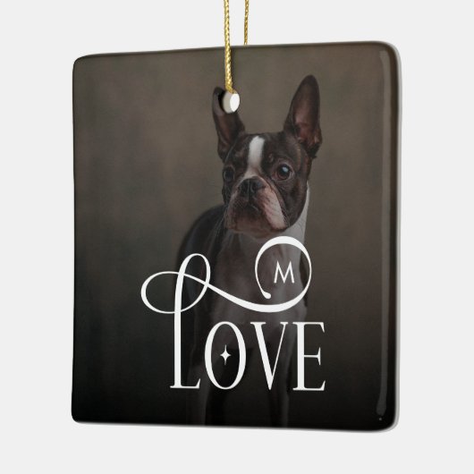 Modern Love Custom Dog Pets Photo Monogram Keramisch Ornament (Links)