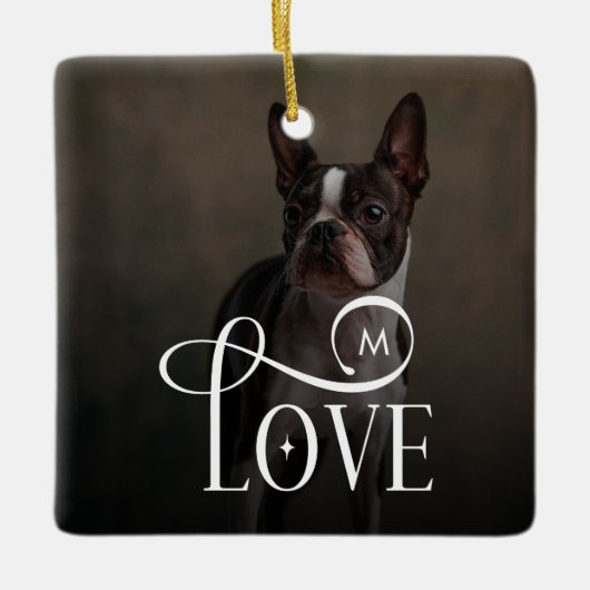 Modern Love Custom Dog Pets Photo Monogram Keramisch Ornament (Voorkant)