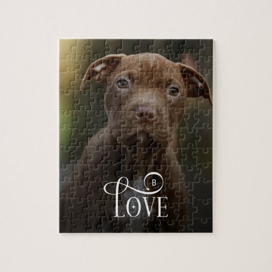 Modern Love Custom Dog Pets Photo Monogram Legpuzzel (Verticaal)