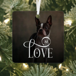 Modern Love Custom Dog Pets Photo Monogram Metalen Ornament