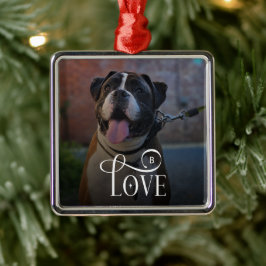 Modern Love Custom Dog Pets Photo Monogram Metalen Ornament