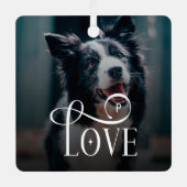 Modern Love Custom Dog Pets Photo Monogram Metalen Ornament (Voorkant)