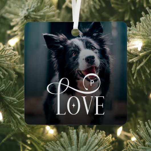 Modern Love Custom Dog Pets Photo Monogram Metalen Ornament (Insitu)