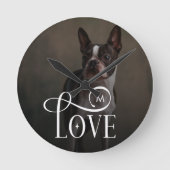Modern Love Custom Dog Pets Photo Monogram Ronde Klok (Voorkant)