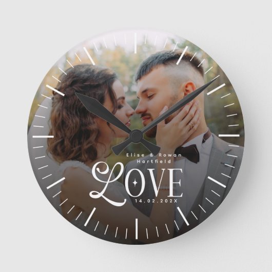 Modern Love Custom Wedding Photo Couples Keepsake Ronde Klok (Voorkant)