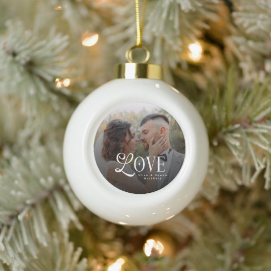 Modern Love Custom Wedding Photo Couples Keramische Bal Ornament (Boom)