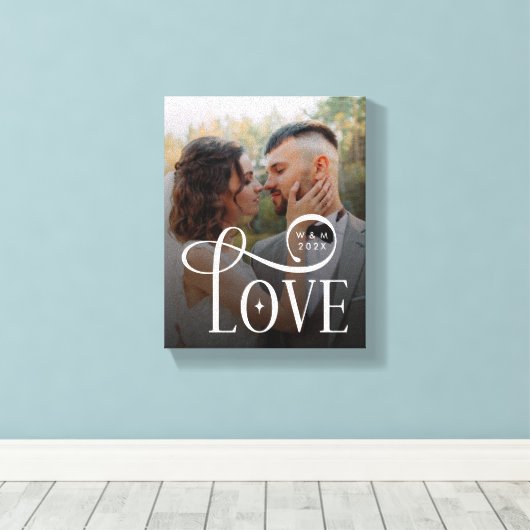 Modern Love Custom Wedding Photo Couples Monogram Canvas Afdruk (Insitu (Houten vloer))