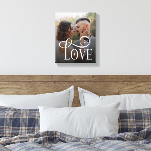 Modern Love Custom Wedding Photo Couples Monogram Canvas Afdruk (Insitu (Slaapkamer))