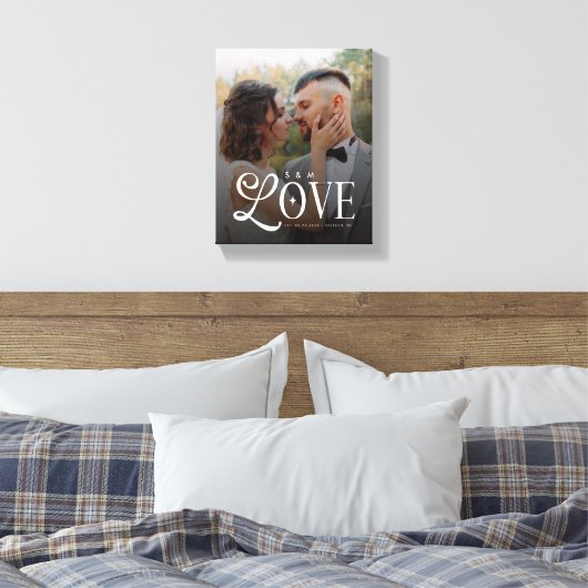 Modern Love Custom Wedding Photo Couples Monogram Canvas Afdruk (Insitu (Slaapkamer))
