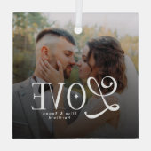 Modern Love Custom Wedding Photo Couples Monogram Glas Ornament (Achterkant)