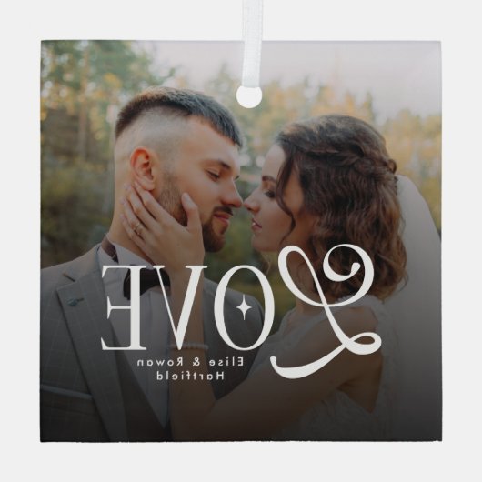 Modern Love Custom Wedding Photo Couples Monogram Glas Ornament (Achterkant)