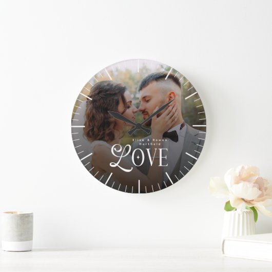 Modern Love Custom Wedding Photo Couples Monogram Grote Klok (Huis)