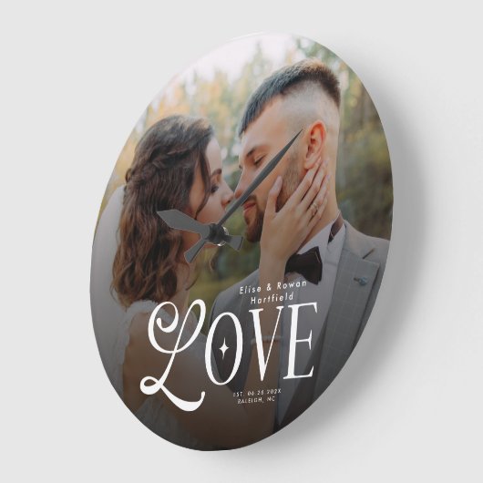 Modern Love Custom Wedding Photo Couples Monogram Grote Klok (Hoek)