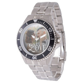 Modern Love Custom Wedding Photo Couples Monogram Horloge
