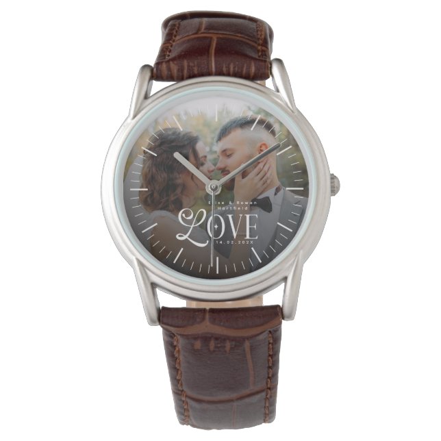 Modern Love Custom Wedding Photo Couples Monogram Horloge (Voorkant)