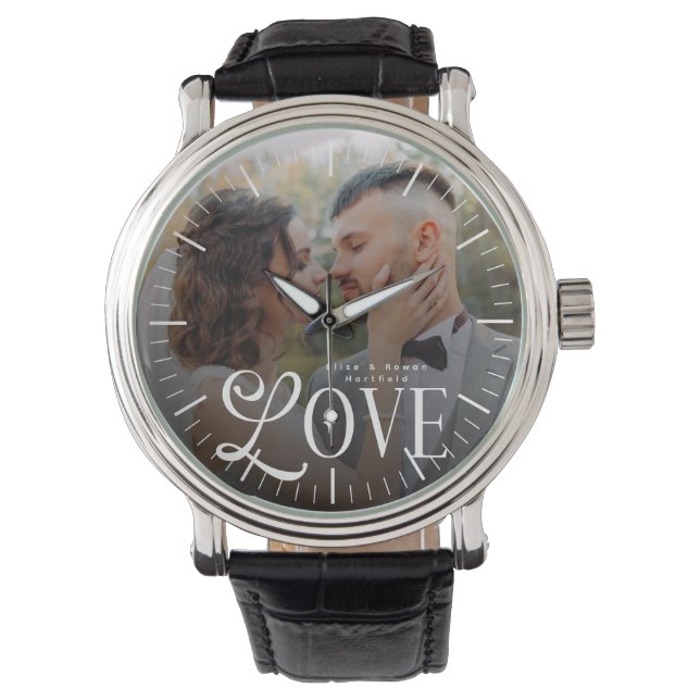 Modern Love Custom Wedding Photo Couples Monogram Horloge (Voorkant)