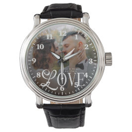 Modern Love Custom Wedding Photo Couples Monogram Horloge