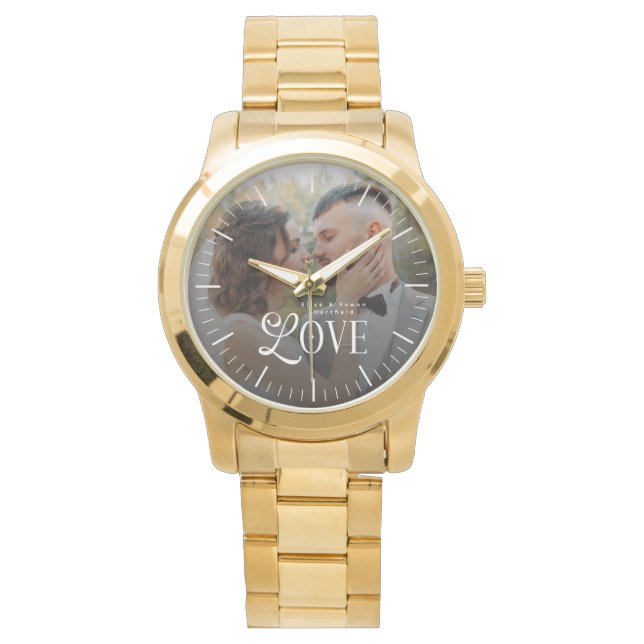 Modern Love Custom Wedding Photo Couples Monogram Horloge (Voorkant)
