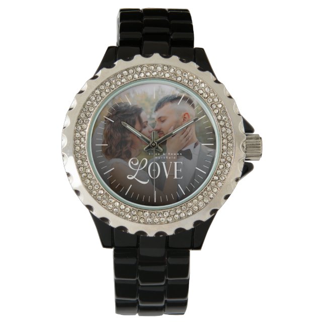 Modern Love Custom Wedding Photo Couples Monogram Horloge (Voorkant)