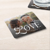 Modern Love Custom Wedding Photo Couples Monogram Kartonnen Onderzetters (Schuin)