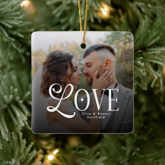 Modern Love Custom Wedding Photo Couples Monogram Keramisch Ornament (Boom)