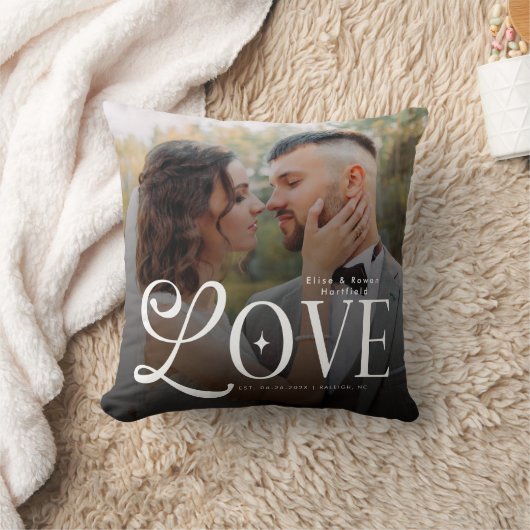Modern Love Custom Wedding Photo Couples Monogram Kussen (Deken)