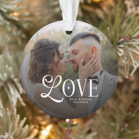 Modern Love Custom Wedding Photo Couples Monogram Ornament (Boom)