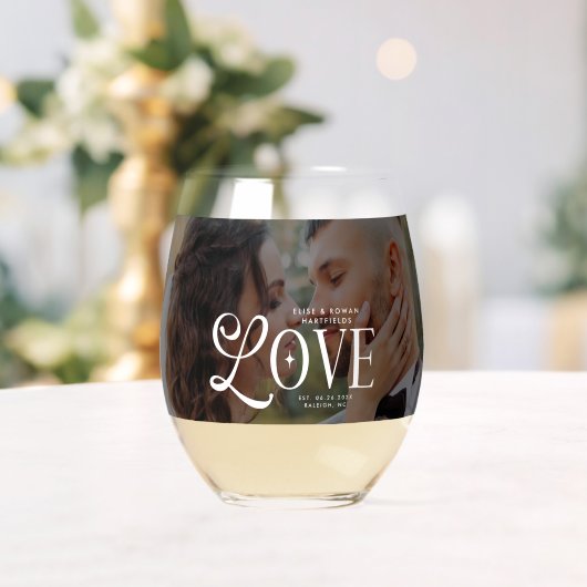 Modern Love Custom Wedding Photo Couples Monogram Wijnglas Zonder Voet (Insitu (Huwelijk))