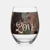 Modern Love Custom Wedding Photo Couples Monogram Wijnglas Zonder Voet (Voorkant)